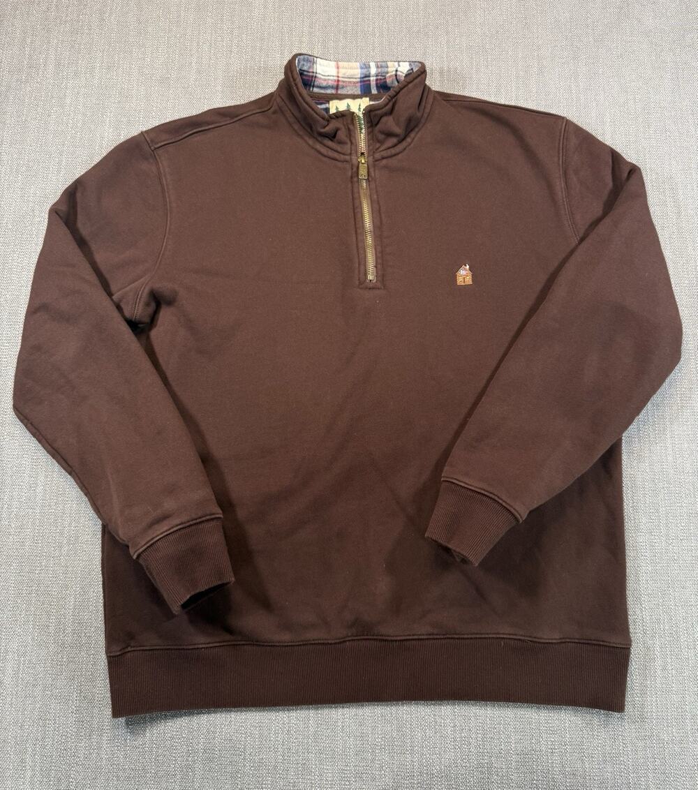 Kiel James Patrick Cozy Cabin Quarter Zip Sweatshirt Brown Mens Medium Cotton